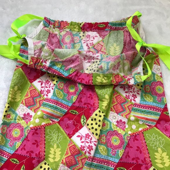 Handmade Patchwork Print Pillow Case Dress Adjustable Ribbon Straps Girls Size 4 - Picture 5 of 9
